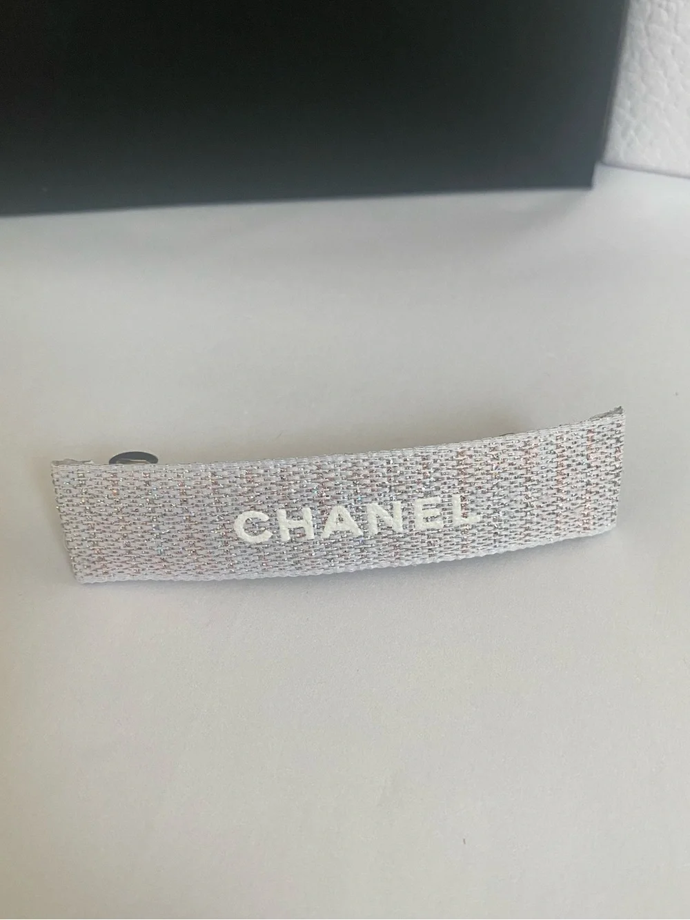 CHANEL Ribbon Tweed French Hair Barrette
